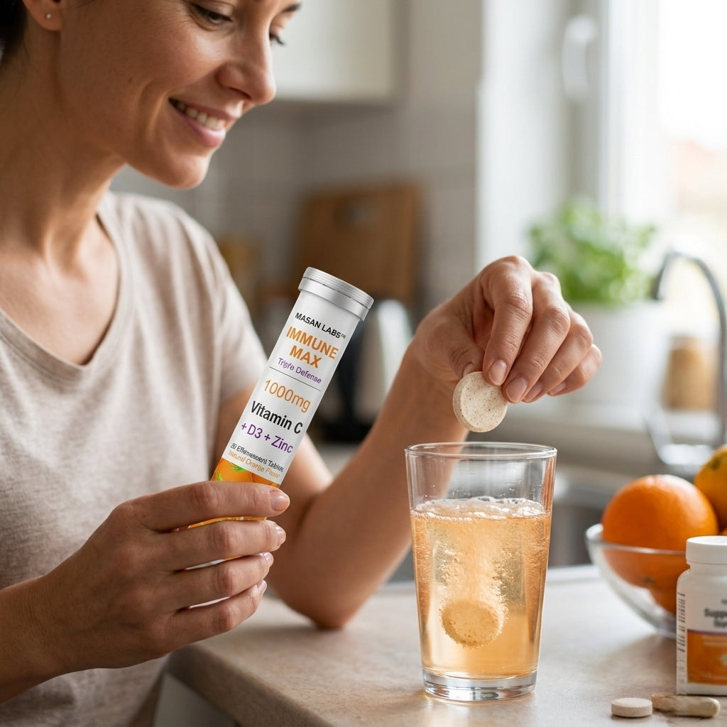 MASAN LABS™ Immune Max – Vitamin C 1000mg + D3 + Zinc (20 Effervescent Tablets)