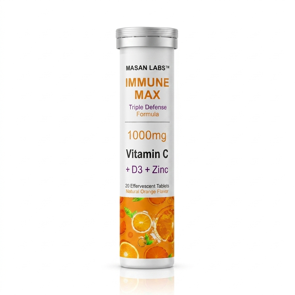 MASAN LABS™ Immune Max – Vitamin C 1000mg + D3 + Zinc (20 Effervescent Tablets)