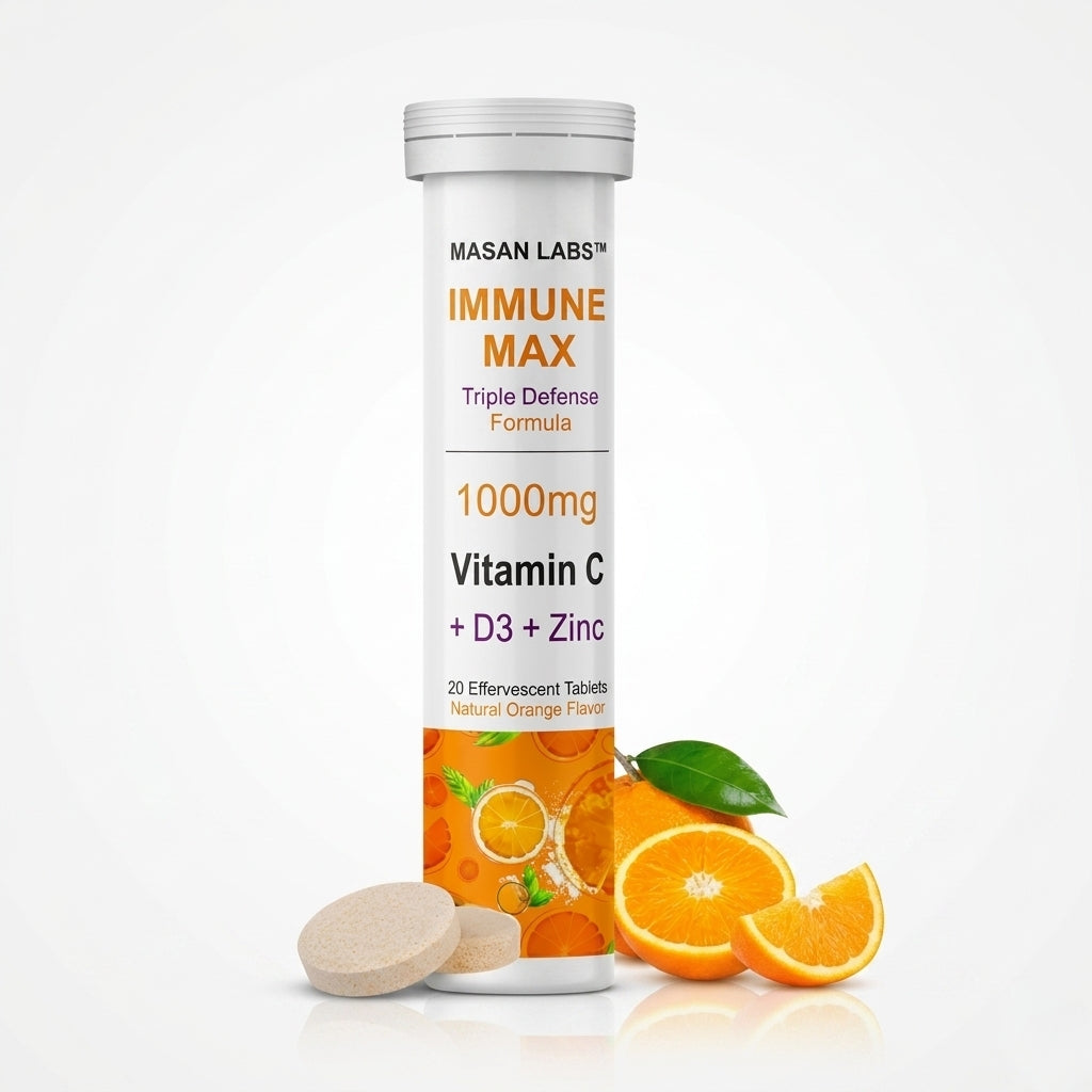 MASAN LABS™ Immune Max – Vitamin C 1000mg + D3 + Zinc (20 Effervescent Tablets)
