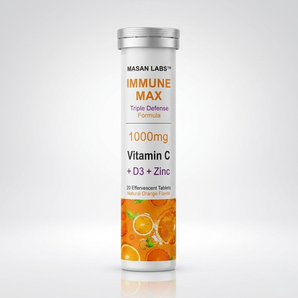 MASAN LABS™ Immune Max – Vitamin C 1000mg + D3 + Zinc (20 Effervescent Tablets)