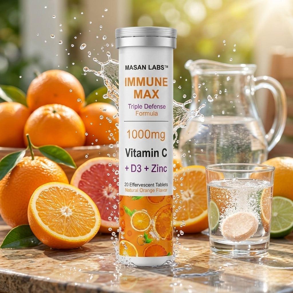 MASAN LABS™ Immune Max – Vitamin C 1000mg + D3 + Zinc (20 Effervescent Tablets)