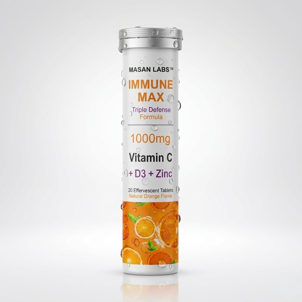 MASAN LABS™ Immune Max – Vitamin C 1000mg + D3 + Zinc (20 Effervescent Tablets)